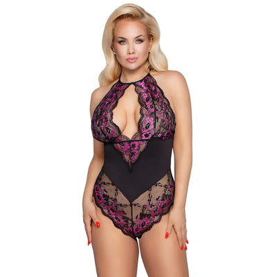 Cottelli Curves - Opaque Floral Lace Body - 4XL - PlayBlue