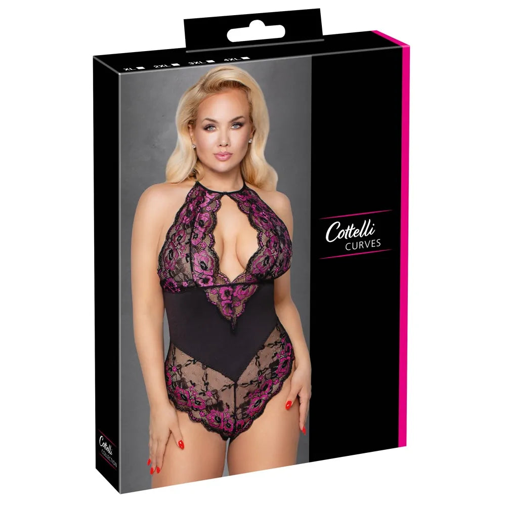 Cottelli Curves - Opaque Floral Lace Body - 4XL - PlayBlue
