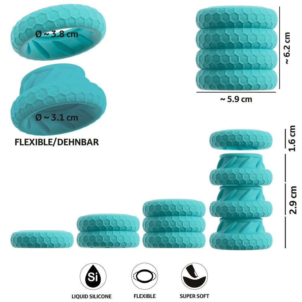 3-in-1 Cock & Ball Ring Bumper Set - PlayBlue