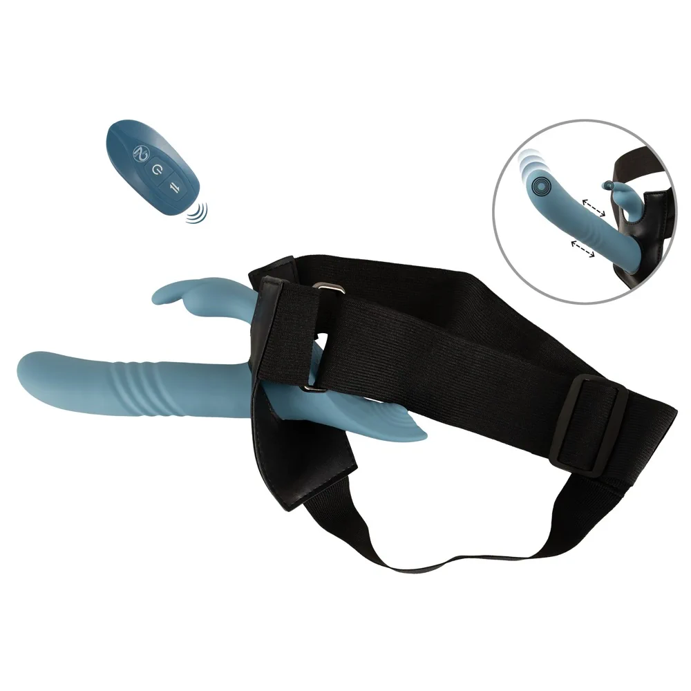 Strap-On Set - Thrusting Rabbit Dual Play - PlayBlue