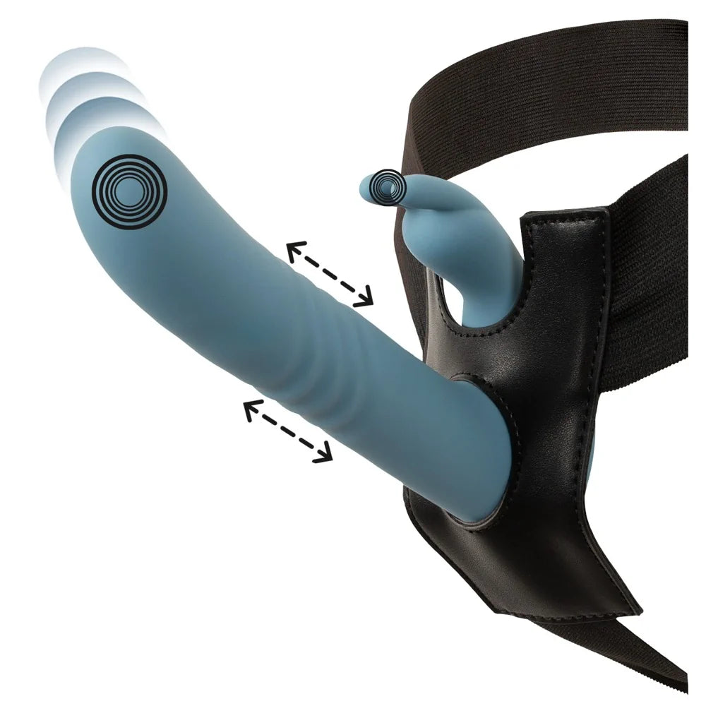 Strap-On Set - Thrusting Rabbit Dual Play - PlayBlue