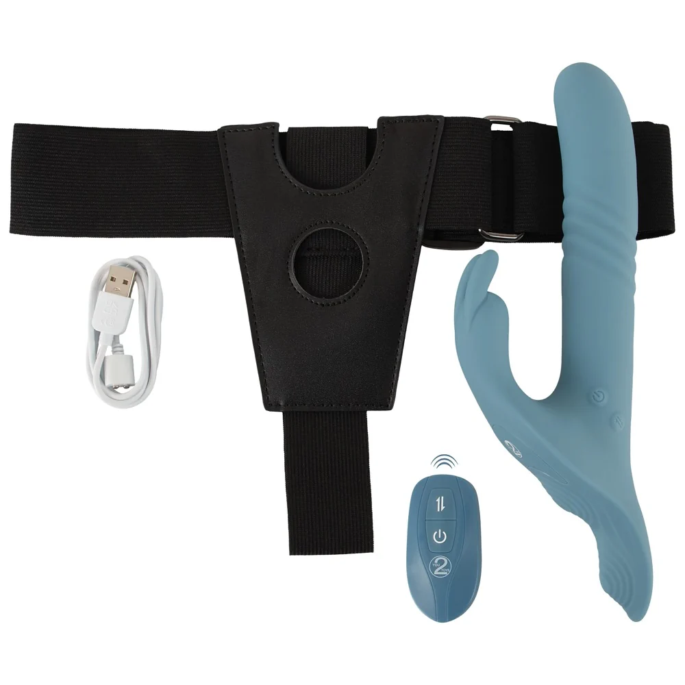 Strap-On Set - Thrusting Rabbit Dual Play - PlayBlue