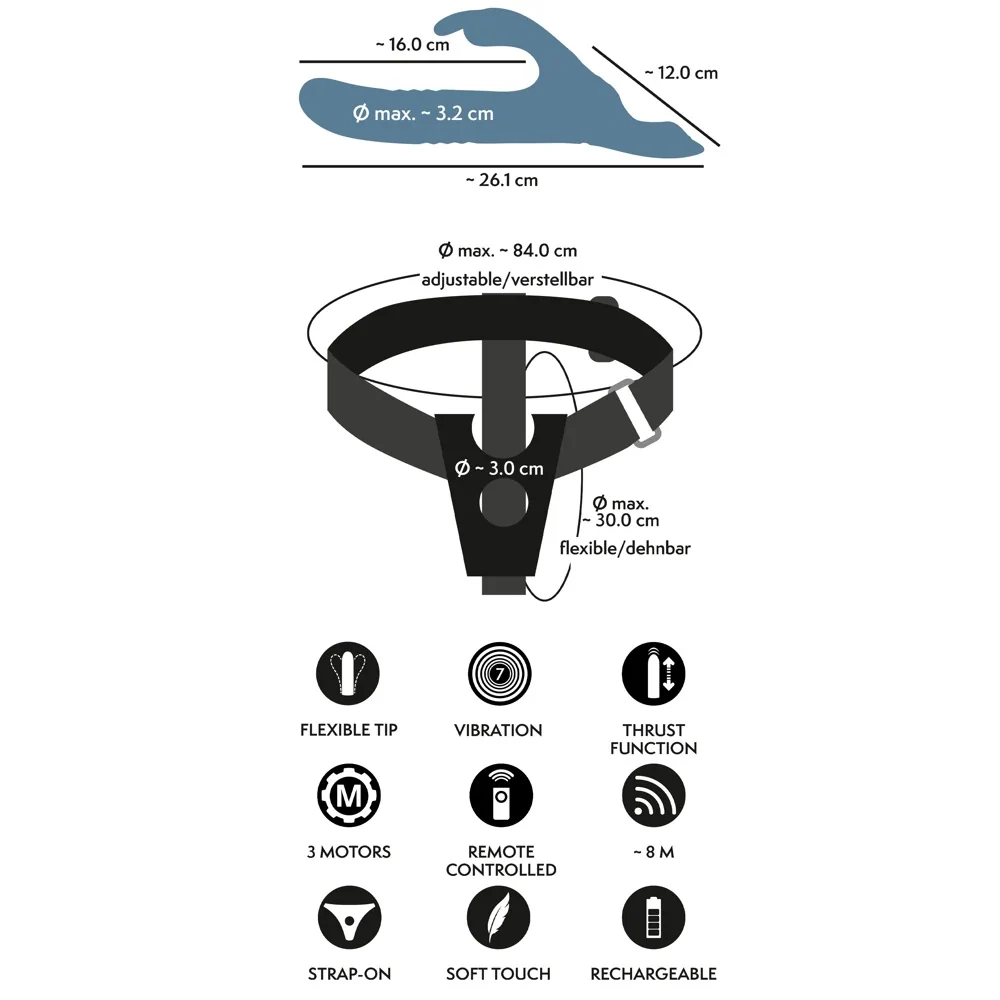 Strap-On Set - Thrusting Rabbit Dual Play - PlayBlue