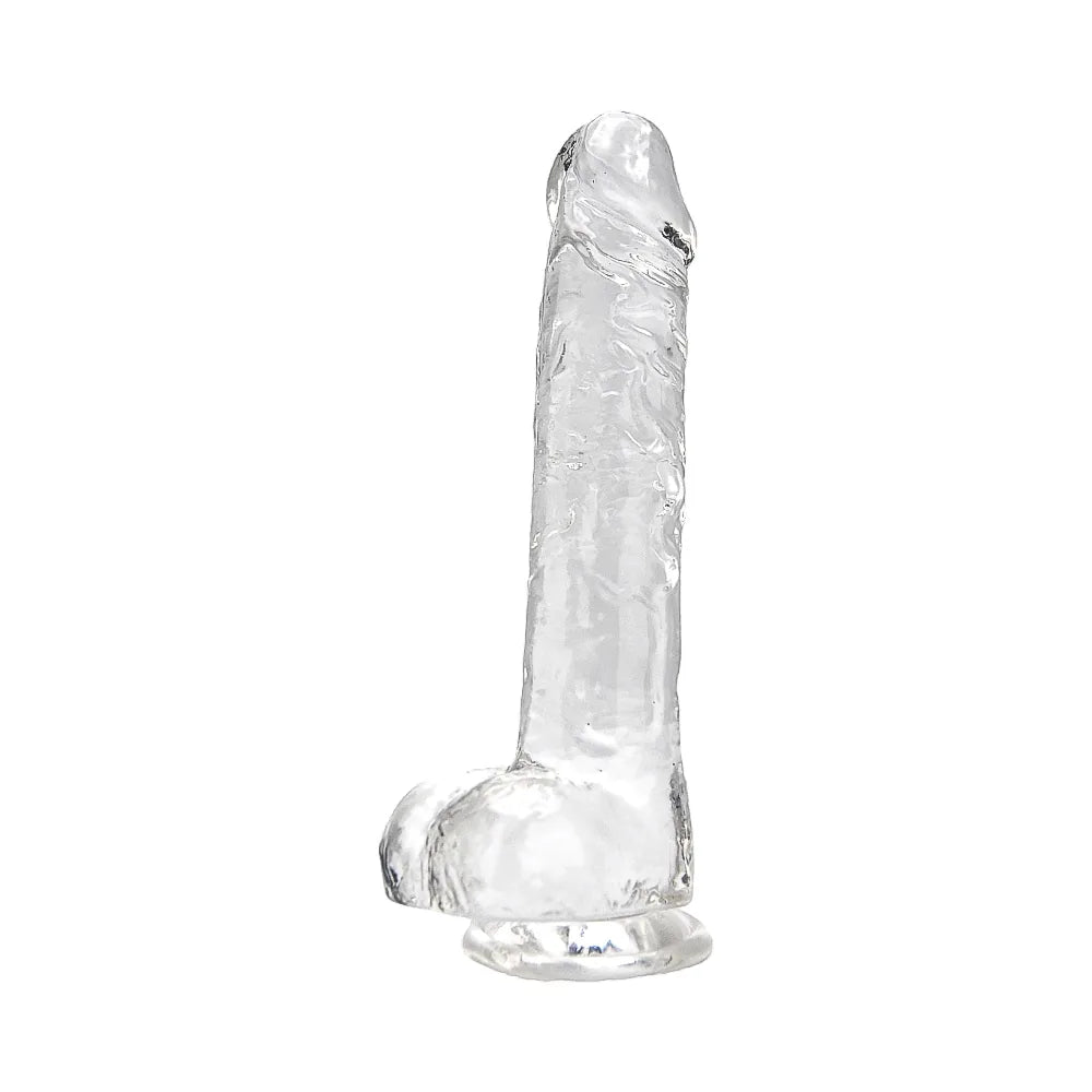 Loving Joy 8 Inch Dildo with Balls Clear - PlayBlue