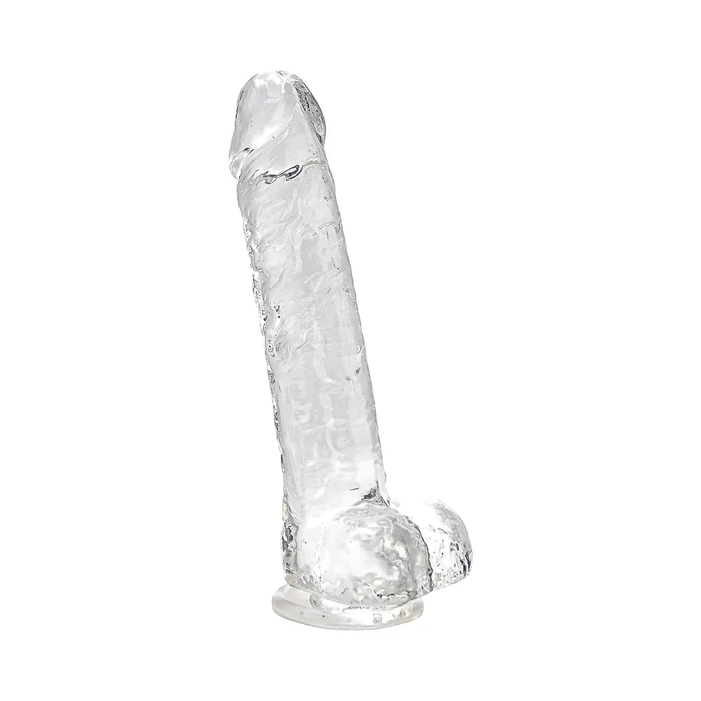 Loving Joy 8 Inch Dildo with Balls Clear - PlayBlue