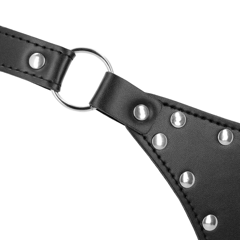 Ouch - PU Leather Chastity Thong with Chain Detail - Black - PlayBlue