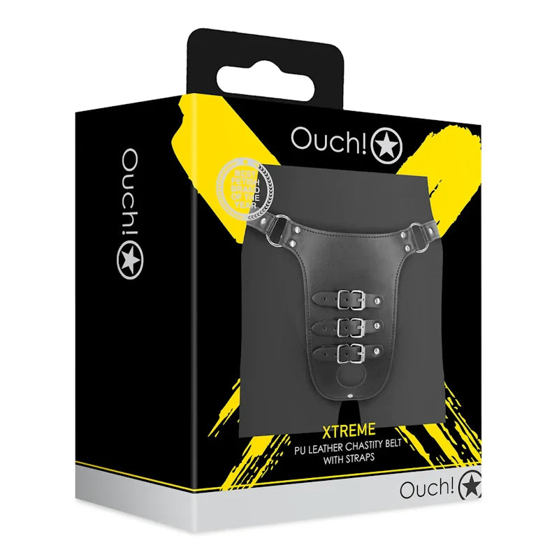 Ouch - PU Leather Chastity Belt with Straps - Black - PlayBlue