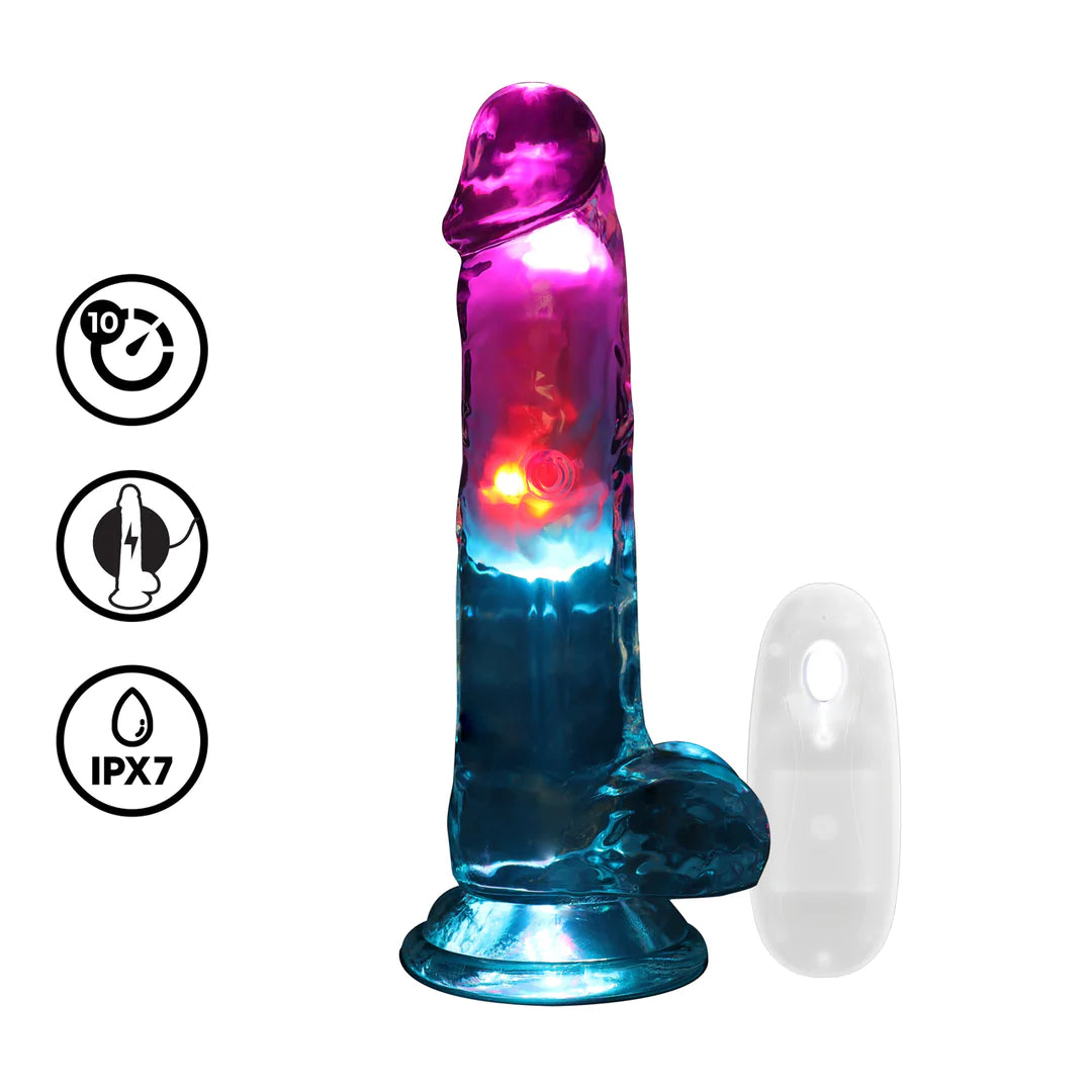 LED Vibrating Straight Dildo Cock with Balls - 7 - PlayBlue