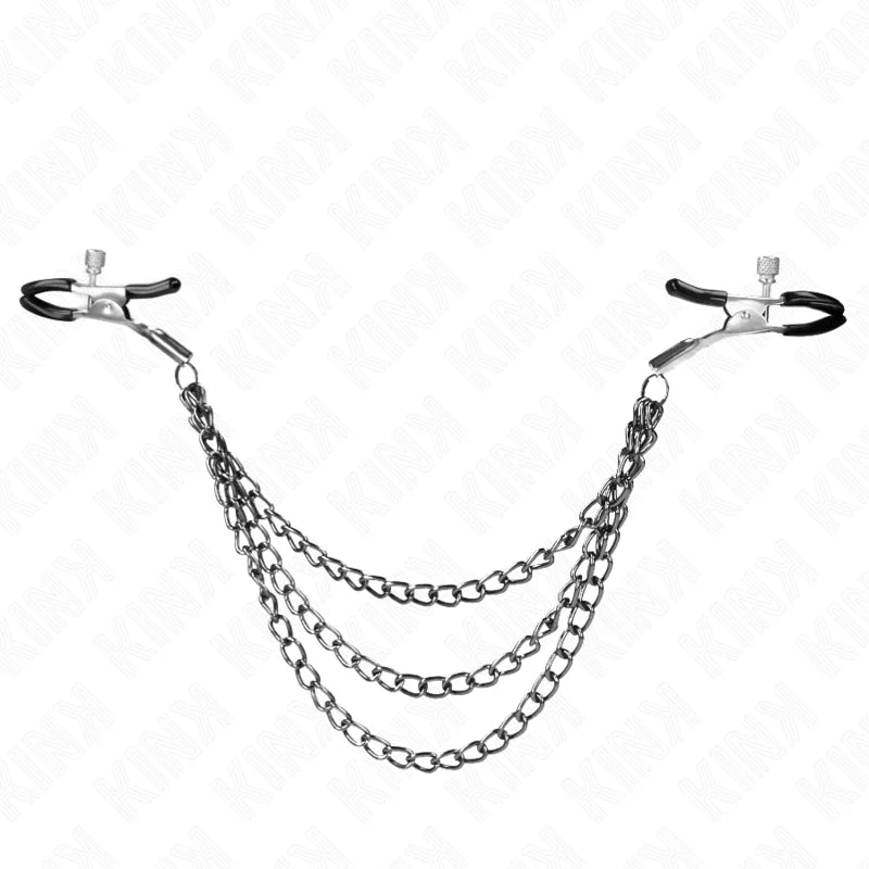 Kink - Nipple Clamps with 3 Chains Black - PlayBlue