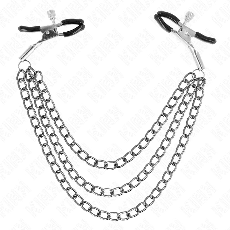 Kink - Nipple Clamps with 3 Chains Black - PlayBlue