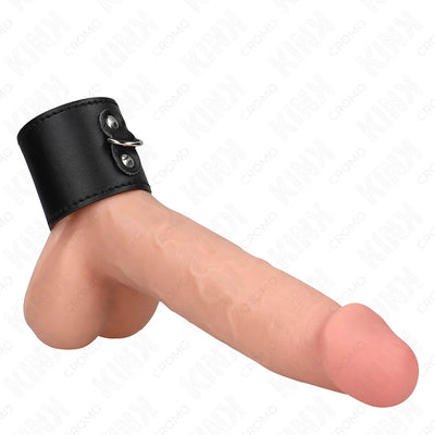 Kink - Leather Penis Ring with Pressure Closure - PlayBlue