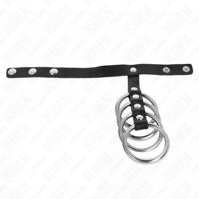 Kink - 4 Metal Penis Rings with Leather Strap - PlayBlue
