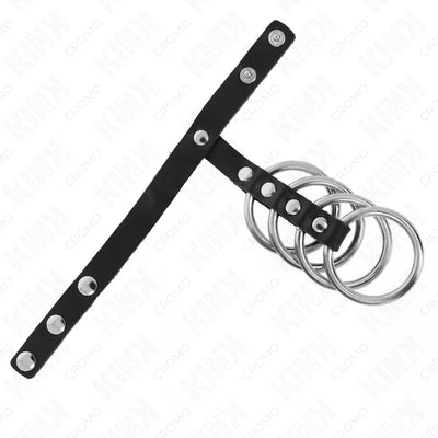 Kink - 4 Metal Penis Rings with Leather Strap - PlayBlue
