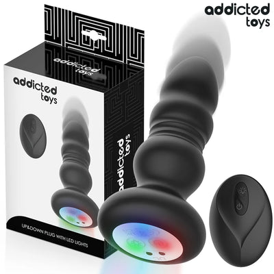 Addicted Toys - Thrusting Vibrating Remote Anal Plug with LED LIGHT - PlayBlue