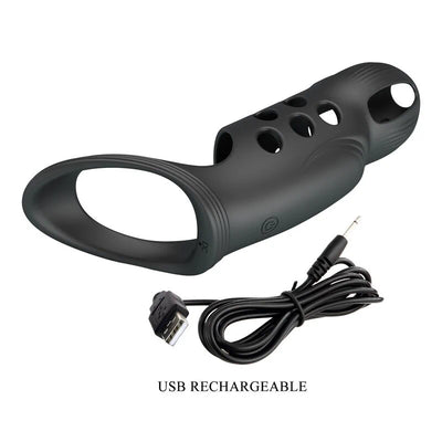 Pretty Love - Craig Rechargeable Vibrating Penis Sleeve - PlayBlue