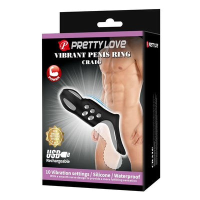 Pretty Love - Craig Rechargeable Vibrating Penis Sleeve - PlayBlue