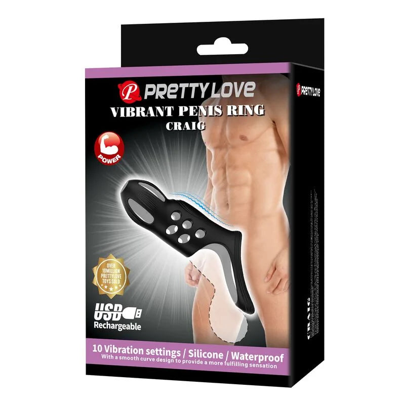 Pretty Love - Craig Rechargeable Vibrating Penis Sleeve - PlayBlue