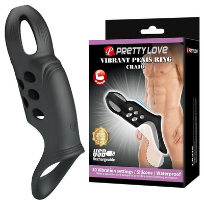 Pretty Love - Craig Rechargeable Vibrating Penis Sleeve - PlayBlue