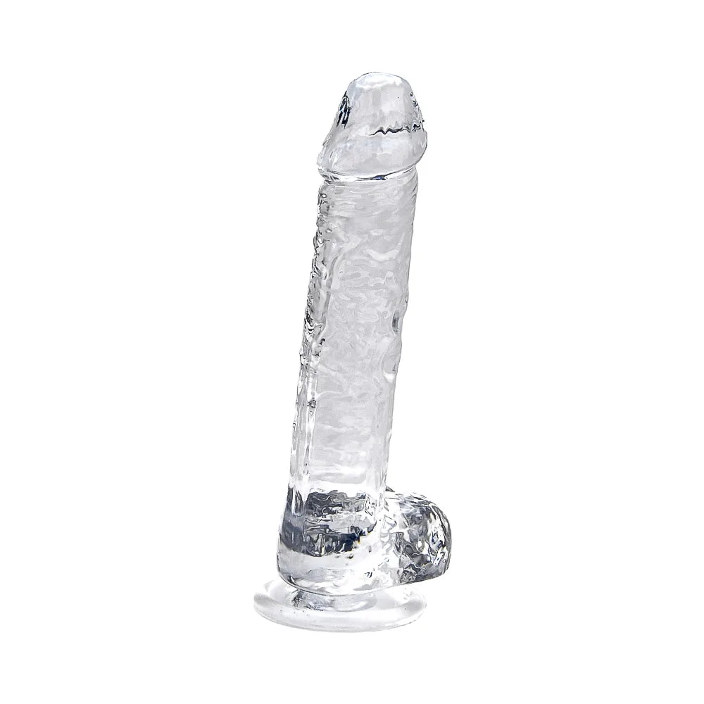 Loving Joy 7 Inch Dildo with Balls Clear - PlayBlue