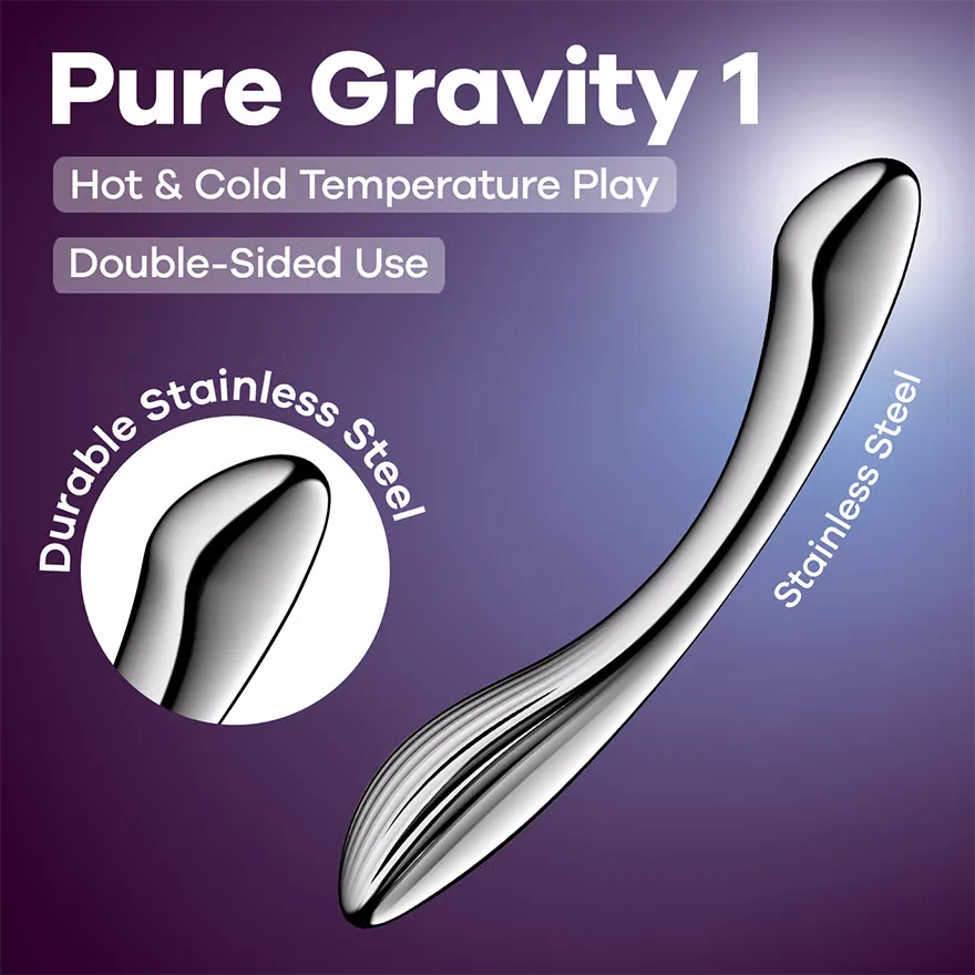 Satisfyer - Pure Gravity 1 - Stainless Steel Dual Dildo - PlayBlue