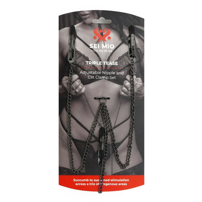 Sei Mio - Triple Tease - Adjustable Nipple & Clit Clamp Set - PlayBlue