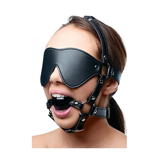 Head Harness with Eye Mask & Ball Gag - PlayBlue