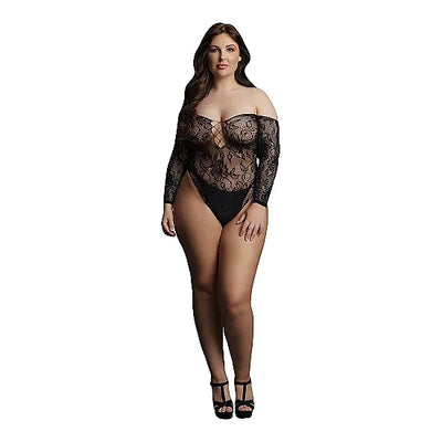 Le Desir - Wonder Rhinestone Bodysuit Black - Plus Size - PlayBlue