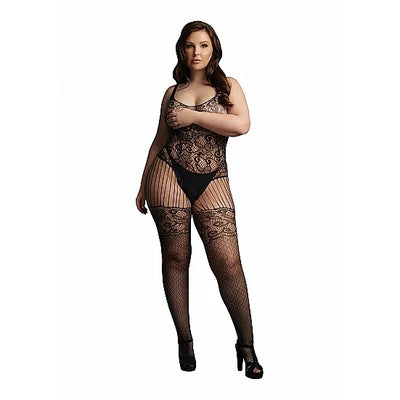 Le Desir - Lace and Fishnet Bodystocking - Plus Size - PlayBlue