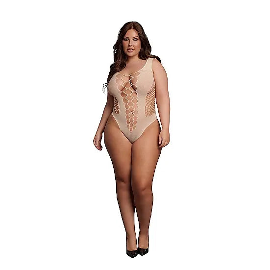 Le Desir - V-Neck Teddy with Opaque Panels - Queen Size - PlayBlue