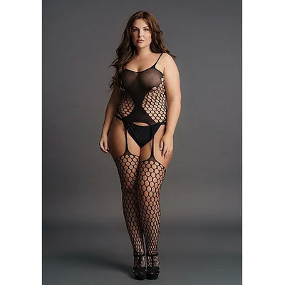 Le Desir - Fence Net Suspender Bodystocking - Plus Size - PlayBlue