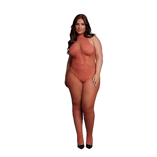 Le Desir - Red Fishnet and Lace Bodystocking - Queen Size - PlayBlue