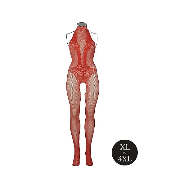 Le Desir - Red Fishnet and Lace Bodystocking - Queen Size