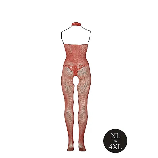 Le Desir - Red Fishnet and Lace Bodystocking - Queen Size - PlayBlue