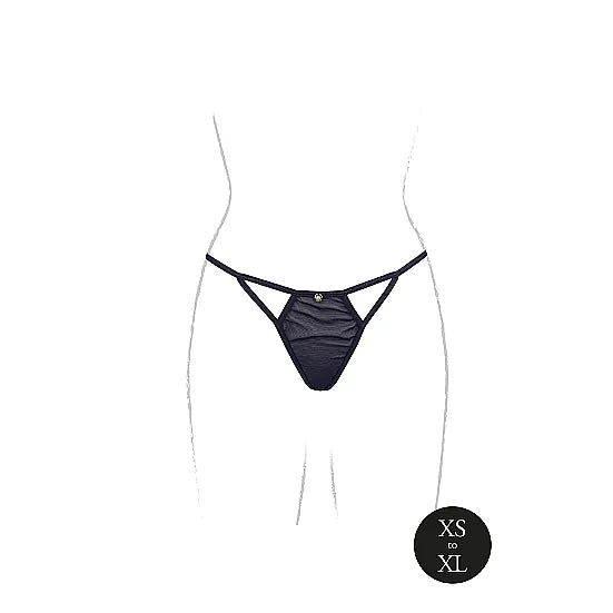Julie - Elastic Mesh Adjustable Thong with Open Crotch - One Size - PlayBlue