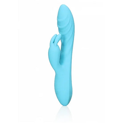 Ribbed Ultra Soft Silicone Rabbit Vibrator - Glacial Blue - PlayBlue