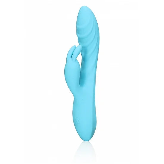 Ribbed Ultra Soft Silicone Rabbit Vibrator - Glacial Blue - PlayBlue