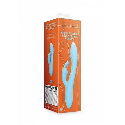 Ribbed Ultra Soft Silicone Rabbit Vibrator - Glacial Blue - PlayBlue