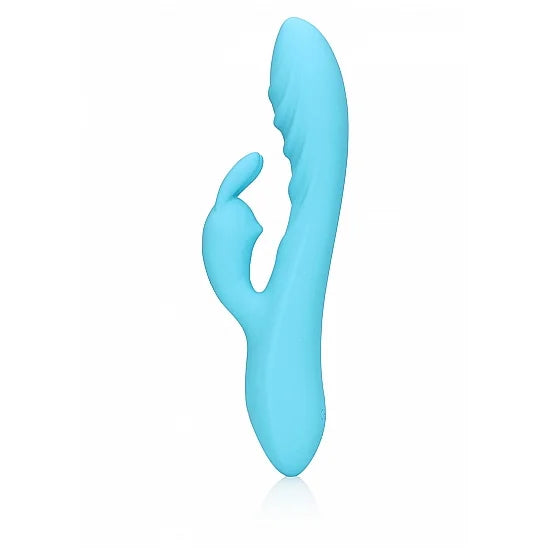 Ribbed Ultra Soft Silicone Rabbit Vibrator - Glacial Blue - PlayBlue