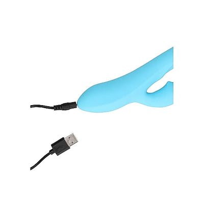 Ribbed Ultra Soft Silicone Rabbit Vibrator - Glacial Blue - PlayBlue