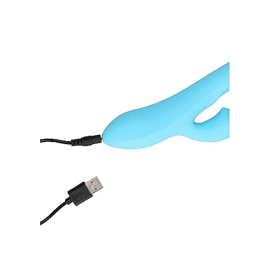 Ribbed Ultra Soft Silicone Rabbit Vibrator - Glacial Blue - PlayBlue