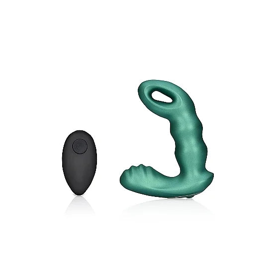 Beaded Vibrating Prostate Massager with Remote Control - Metallic Green - PlayBlue