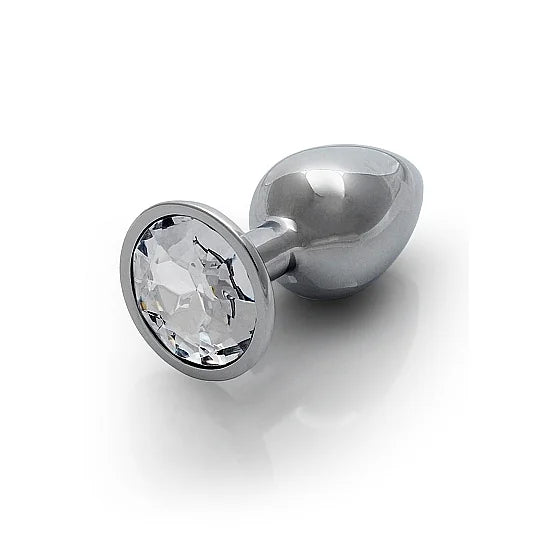 Round Silver Gem Butt Plug - Small