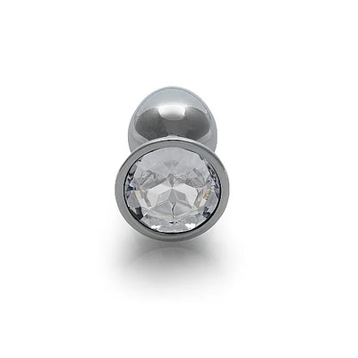 Round Silver Gem Butt Plug - Small - PlayBlue