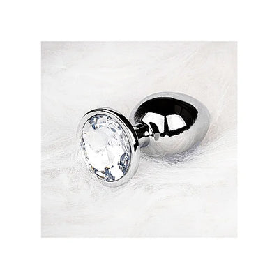 Round Silver Gem Butt Plug - Small - PlayBlue