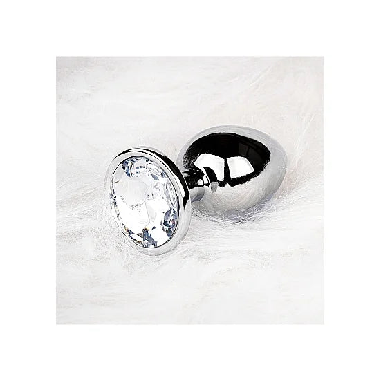 Round Silver Gem Butt Plug - Small - PlayBlue