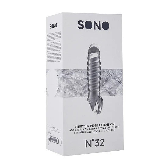 Sono - Stretchy Ribbed Penis Extension - No 32 Translucent - PlayBlue