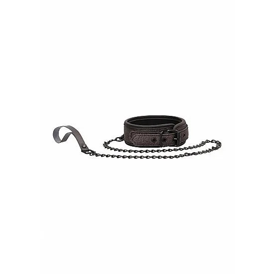 Ouch - Elegant Leather Collar with Leash - Titanium Grey - PlayBlue