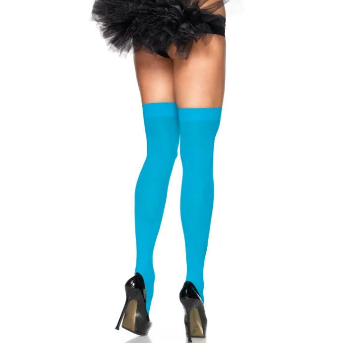 Leg Avenue Nylon Thigh Highs - White - PlayBlue