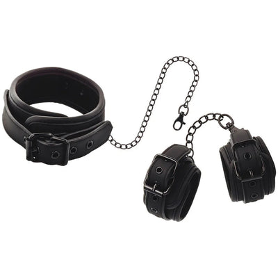 Fetish Submissive Collar And Wrist Cuffs Vegan Leather - PlayBlue