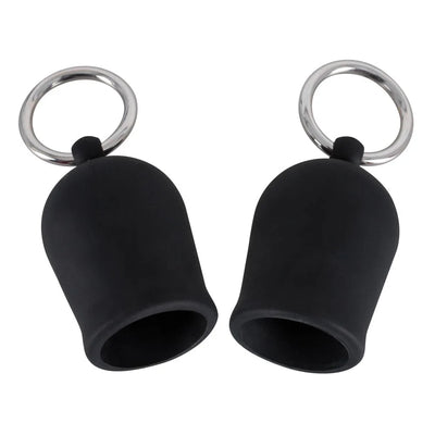Black Velvet Silicone Nipple Suckers with Metal Ring - PlayBlue
